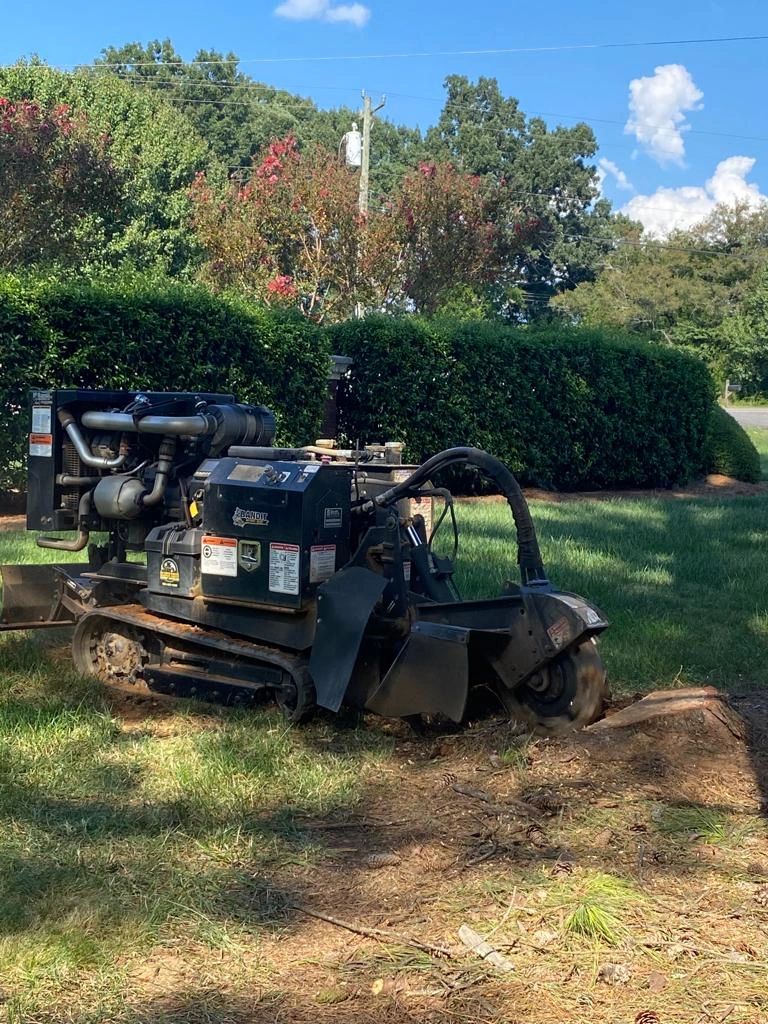 Industrial stump grinding machine on trailer